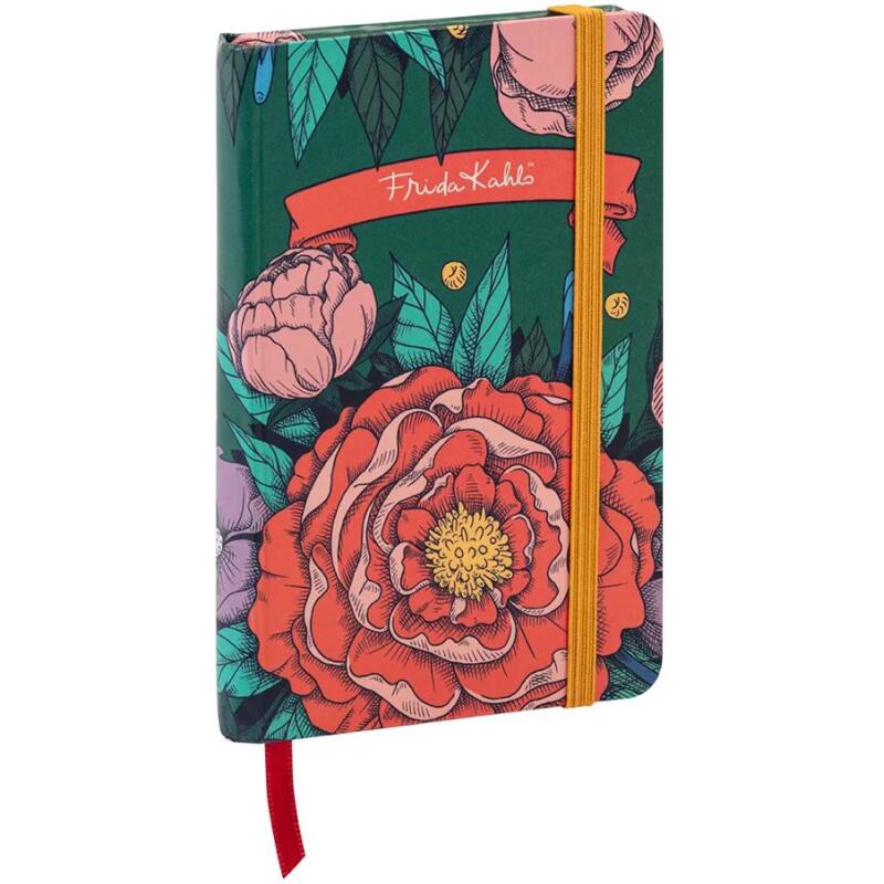 Frida Kahlo, Carnet rembordé rigide A6 10,5x14,8 cm, 160 pages, uni, marque page, fermeture élastique, ass.