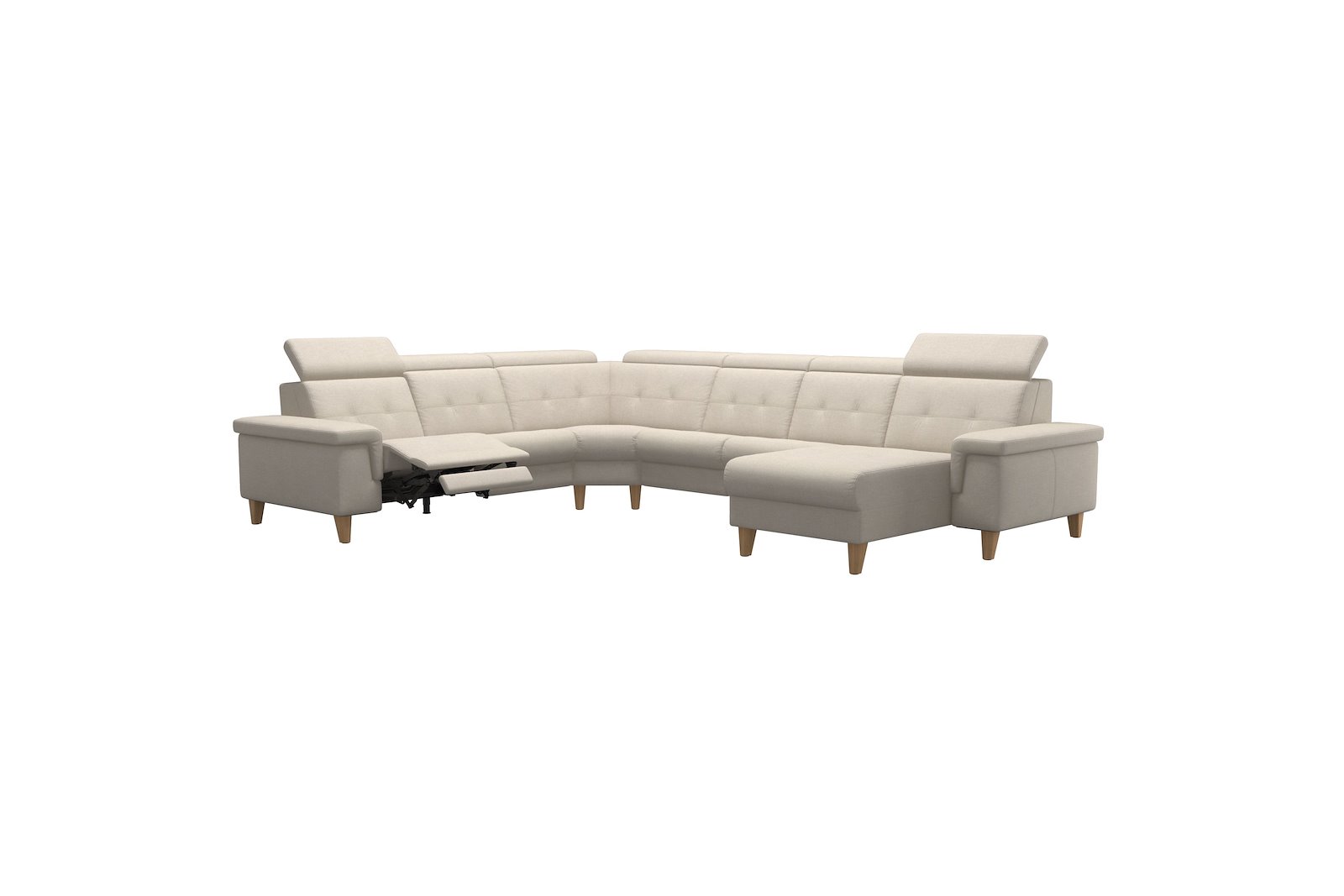 Anna C22 hjørnesofa (PMCMM) med LS (M) Tekstil Daisy Sand med A2 arm og eikbeisede skrå ben, 14 cm. (Power-Manual-CornerManual-Manual-Manual)