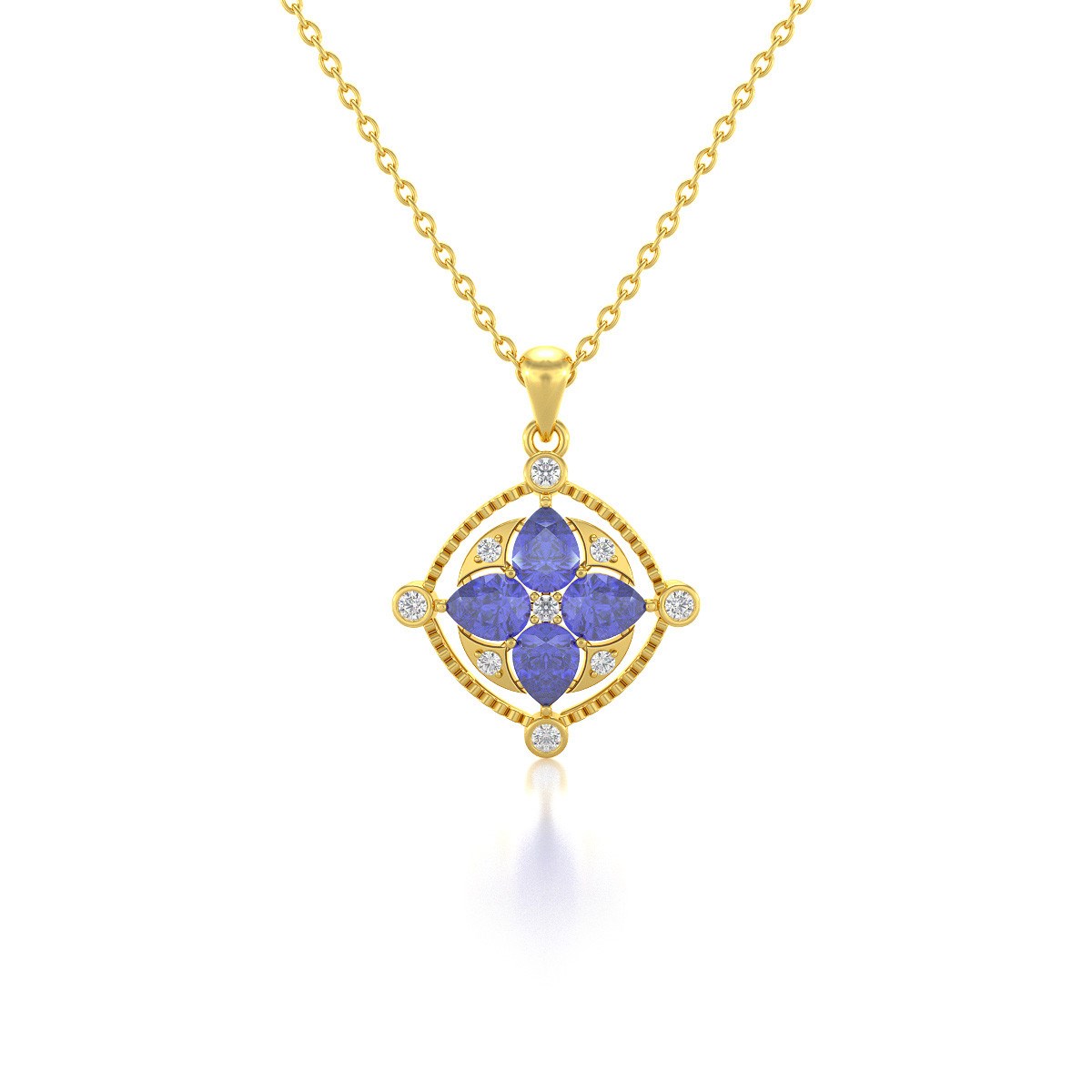 Collier Pendentif Or Jaune 585 Tanzanite et Diamants - Cadeau Exceptionnel pour Elle | Aden