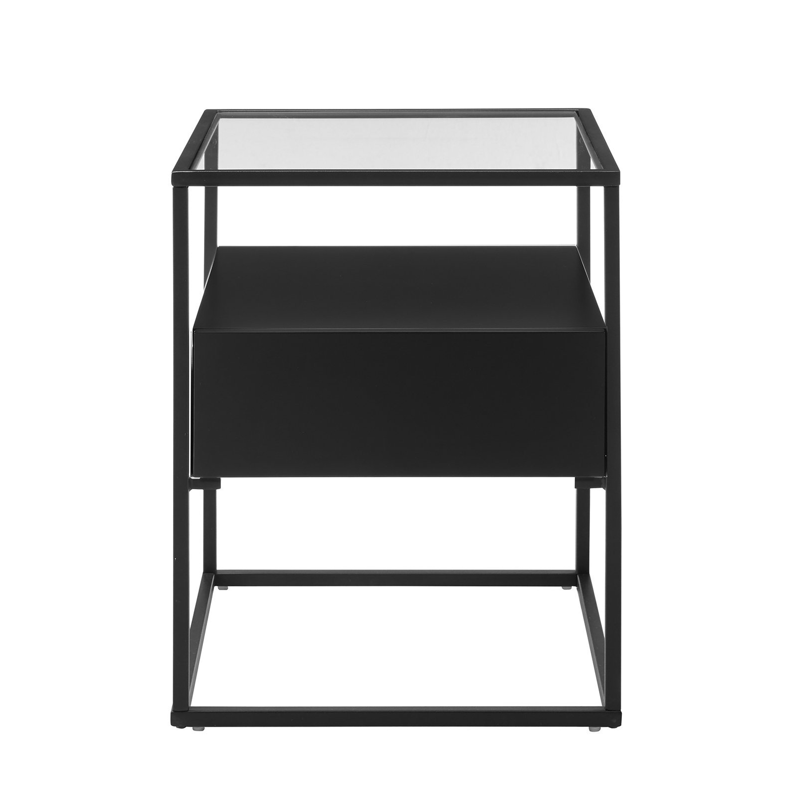 Beistelltisch - schwarz - Glasplatte - mit Schubkasten