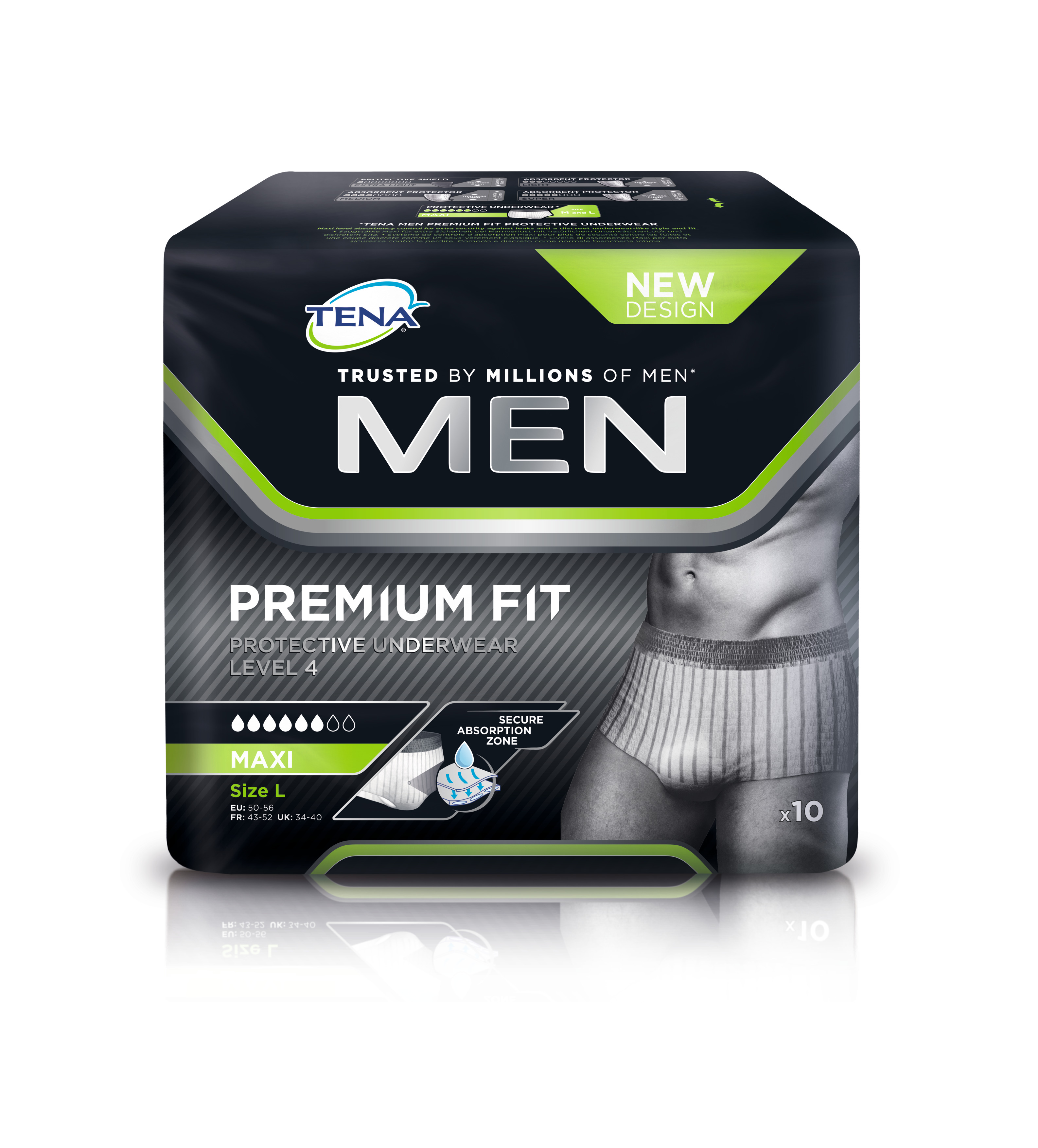 TENA Men Premium Fit Protective Underwear<br>10 Stück, Level 4 L/XL