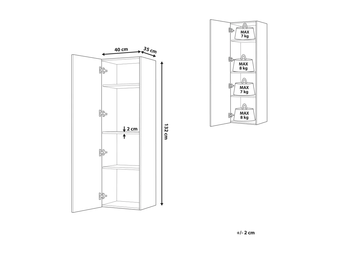 Armoire murale de salle de bains MATARO 40 cm 35 cm 132 cm Marron clair