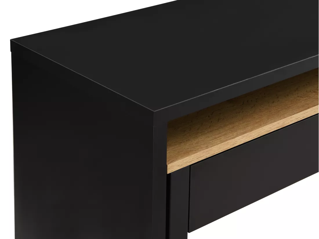 Bureau console extensible avec 2 tiroirs - Noir et naturel - LOAVIA