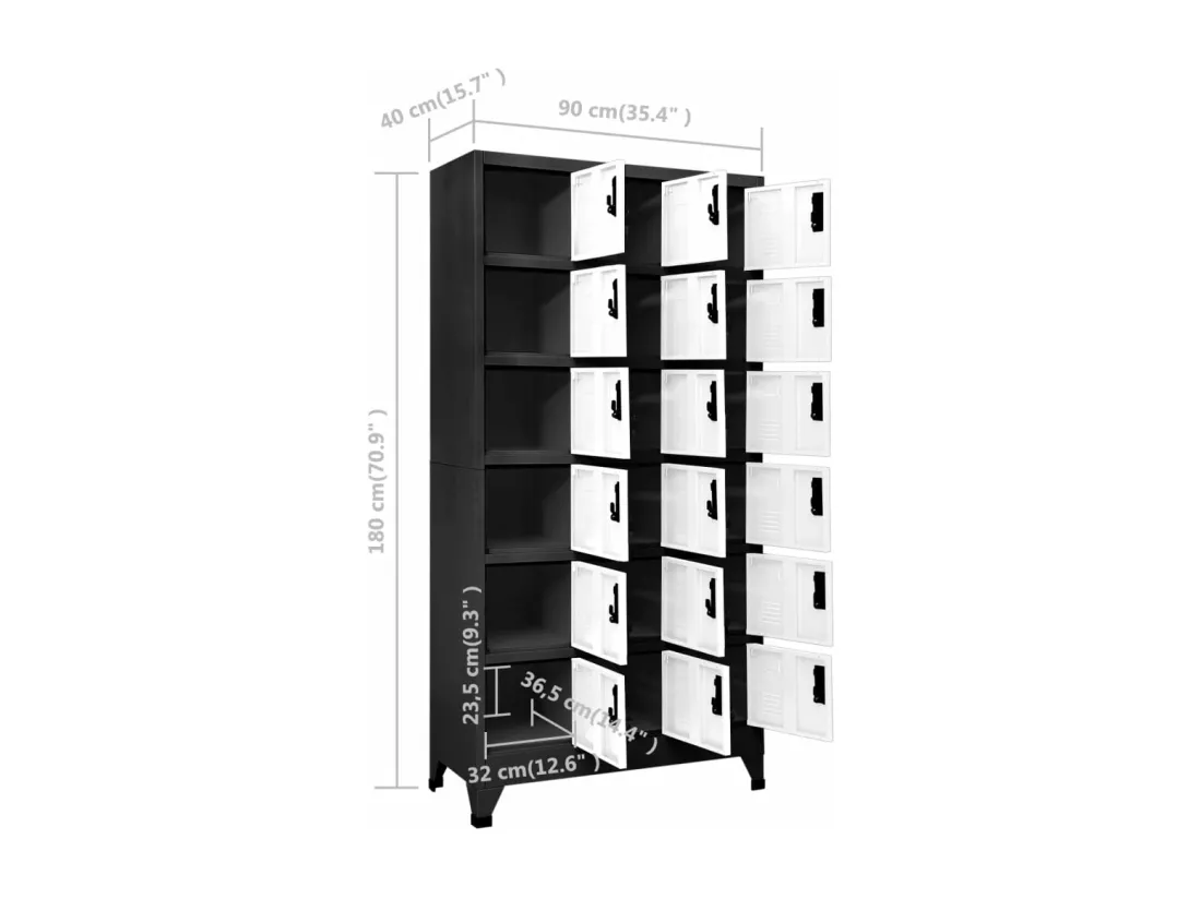 Armoire à casiers Anthracite et blanc 90x40x180 cm Acier