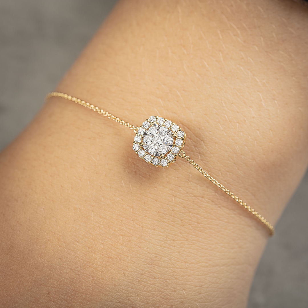 0.51 Karat Halo Diamantarmband 750/18 K Gelbgold