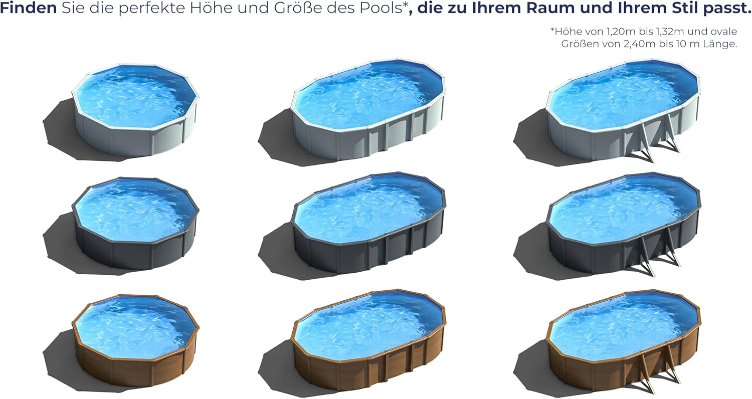 Gre Pool KIT610ECO Fidji - Aufstellpool aus Stahl, oval, mit weißes Aussehen. Abnehmbare Gartenpool. 610 x 375 x 120 cm