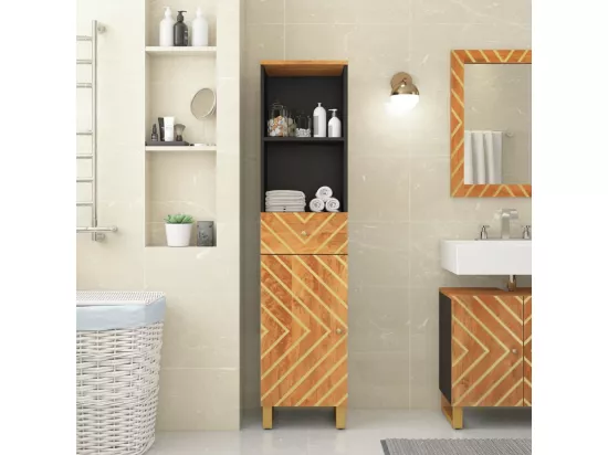 Armoire bain marron et noir 38x33,5x160 cm bois massif manguier