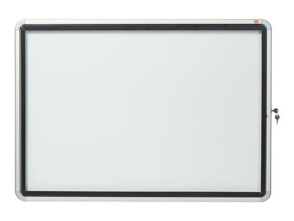 Nobo - Innbygd oppslagstavle - veggmonterbar - 8 x A4 - metall - magnetisk - utendørs - hvit