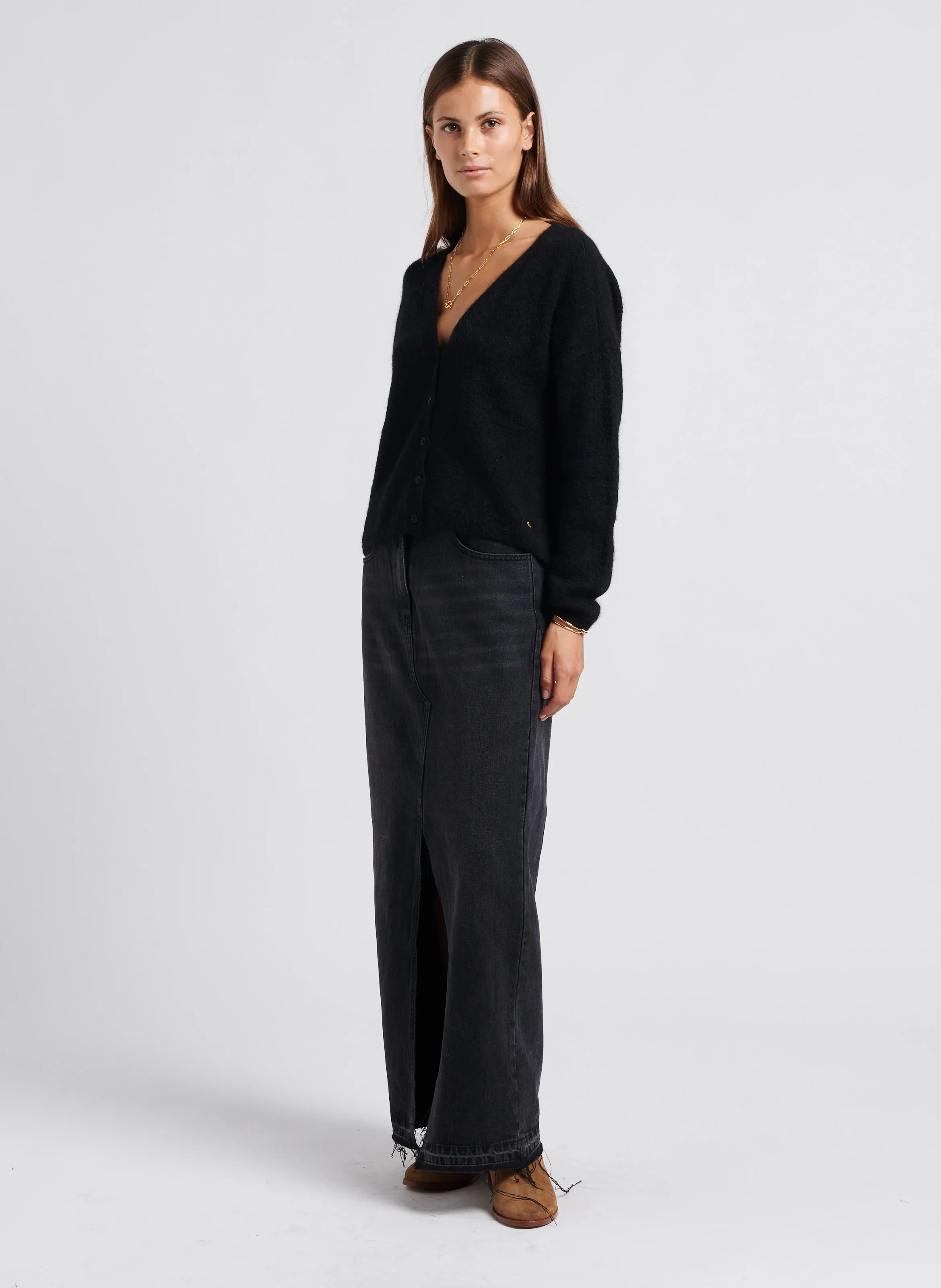NETE - Jupe longue en coton | Noir