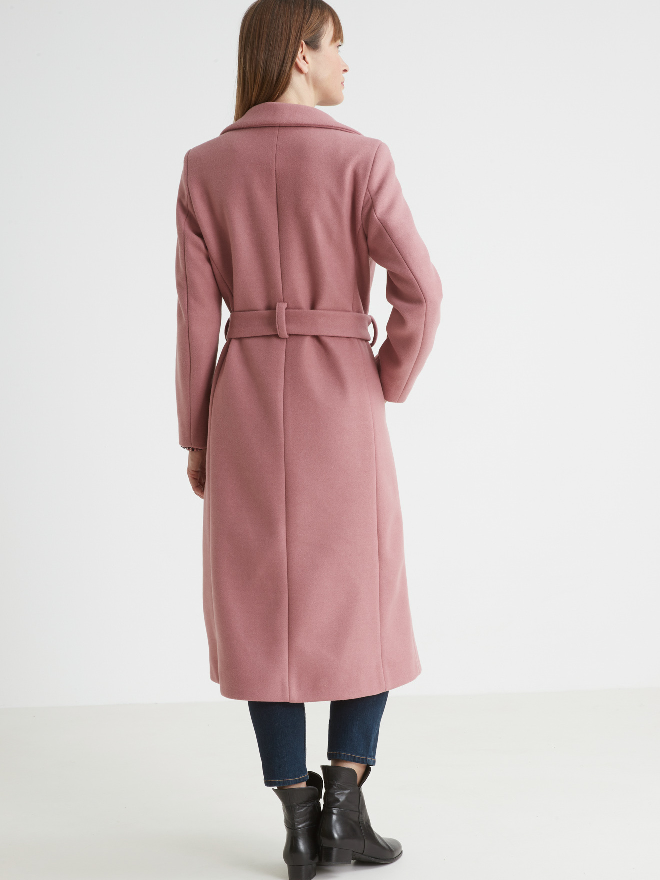 Manteau long croisé ceinturé