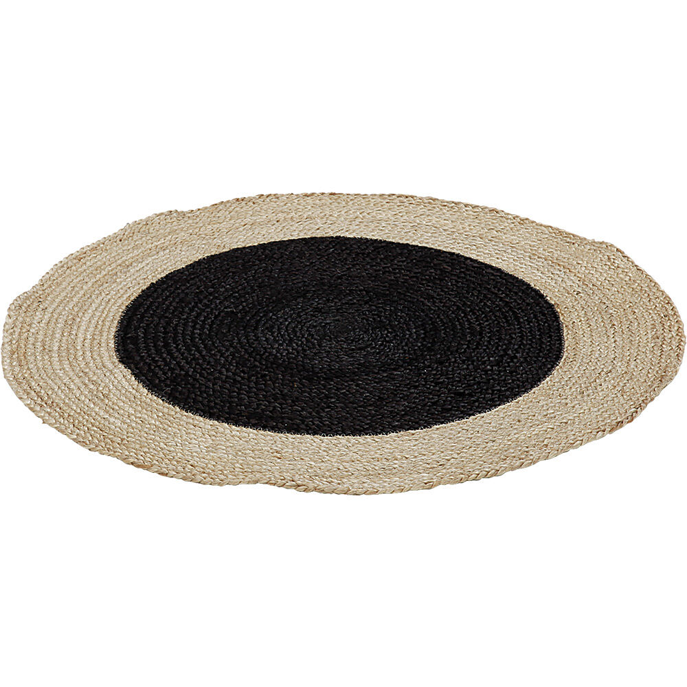 Tapis rond jute intérieur noir contour naturel