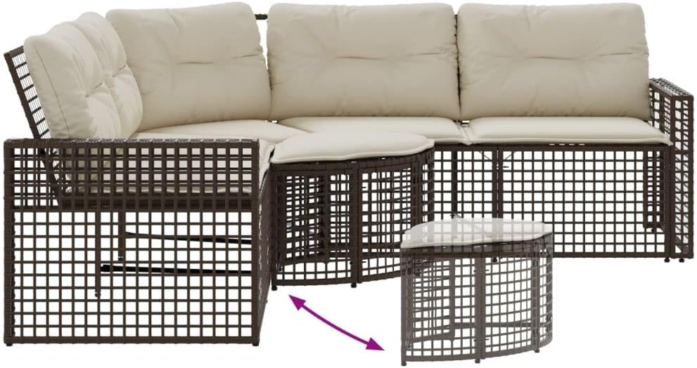 Gartensofa in L-Form mit Kissen und Fußbank Braun Poly Rattan Gartenmöbel Set, Outdoor Balkonset Terrassenmöbel, Gartenlounge Sitzgruppe für Terrasse, Balkon, Garten