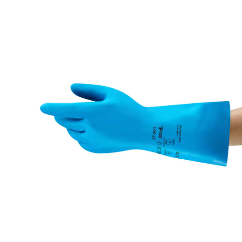 Gant de protection chimique nitrile AlphaTec 37-501 bleu flocké coton 33cm