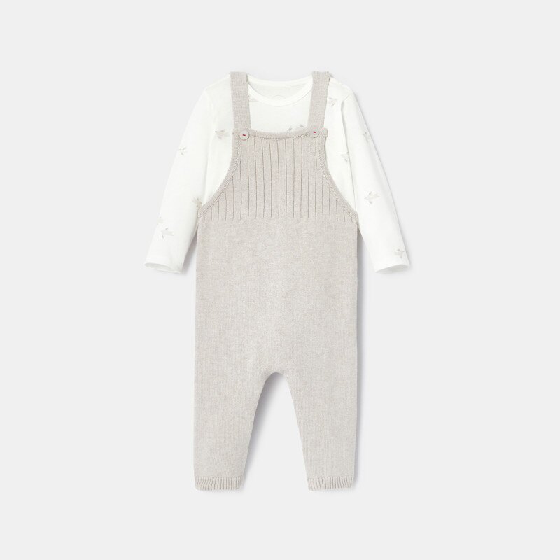 Ensemble salopette et t-shirt beige naissance Absorba Beige