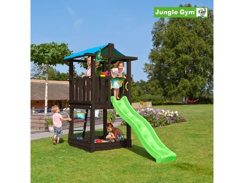 Jungle Gym Hut legetårn komplet inkl. rutschebane, grundmalet sort (806-282)