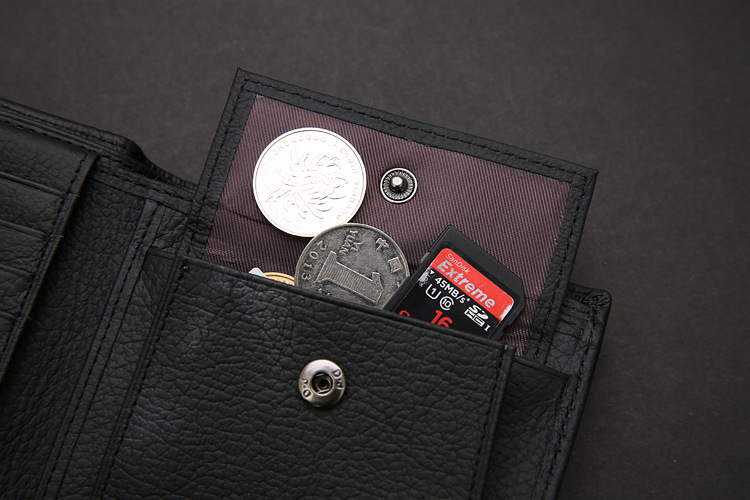 (115x97mm) Echtleder Geldbörse Fashion Portemonnaie mit 14 Fächern - Dunkelbraun