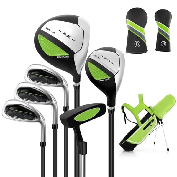 6-delt barnegolfkøllesett med golfbag og regntrekk for barn i alderen 11-13 år green