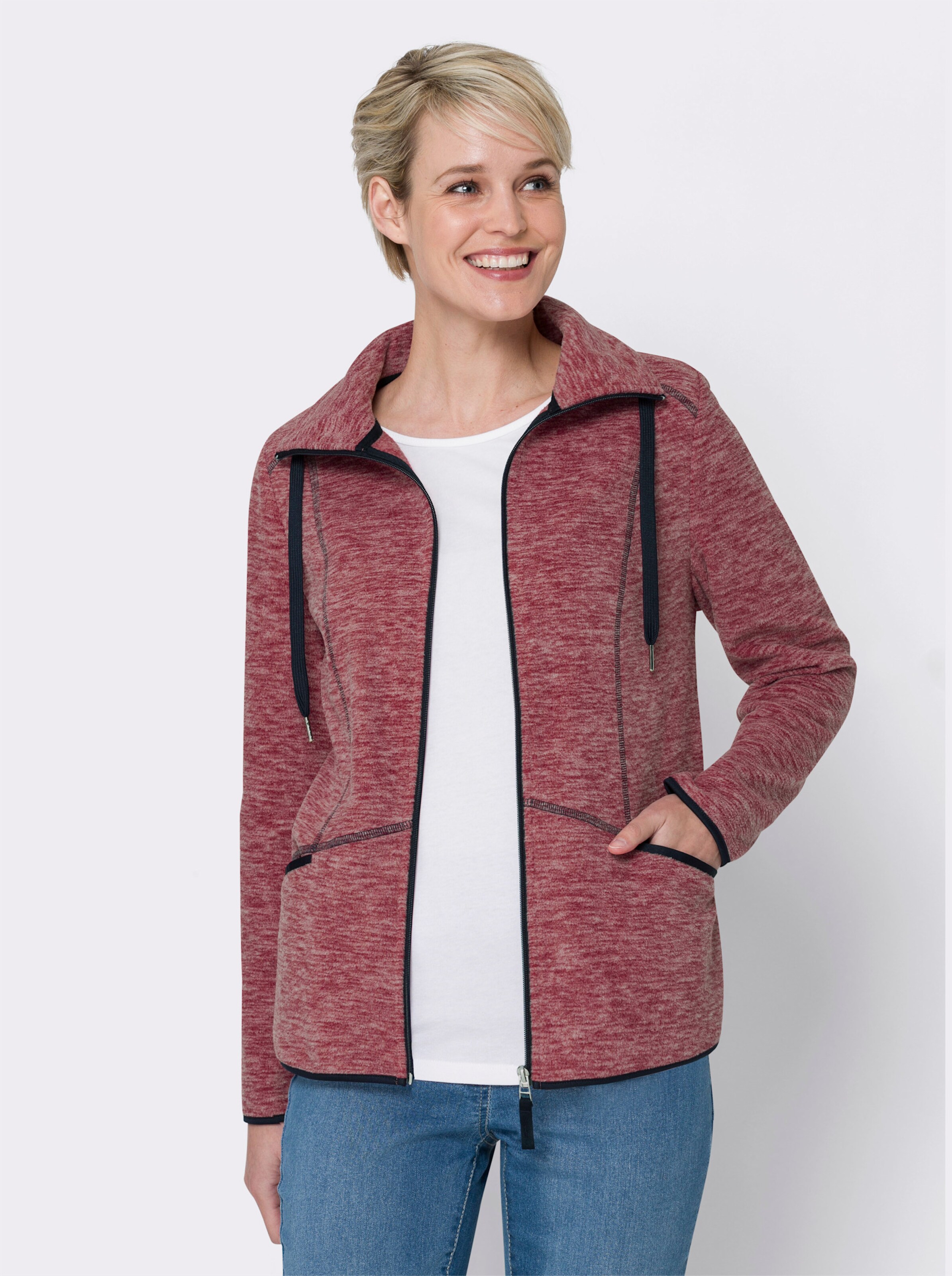 Fleecejacke mit Stehkragen, weiteregulierbar