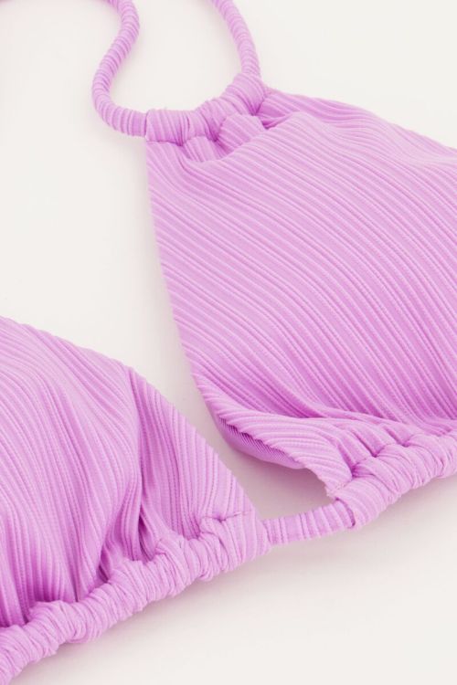 Lila bikini top triangel met dubbele bandjes en rib