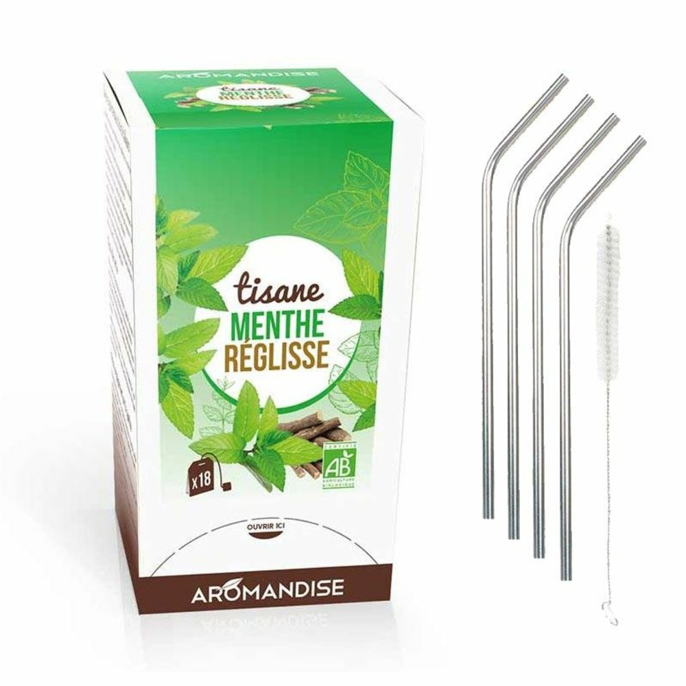 Tisane menthe et réglisse bio 20 sachets + 4 pailles inox