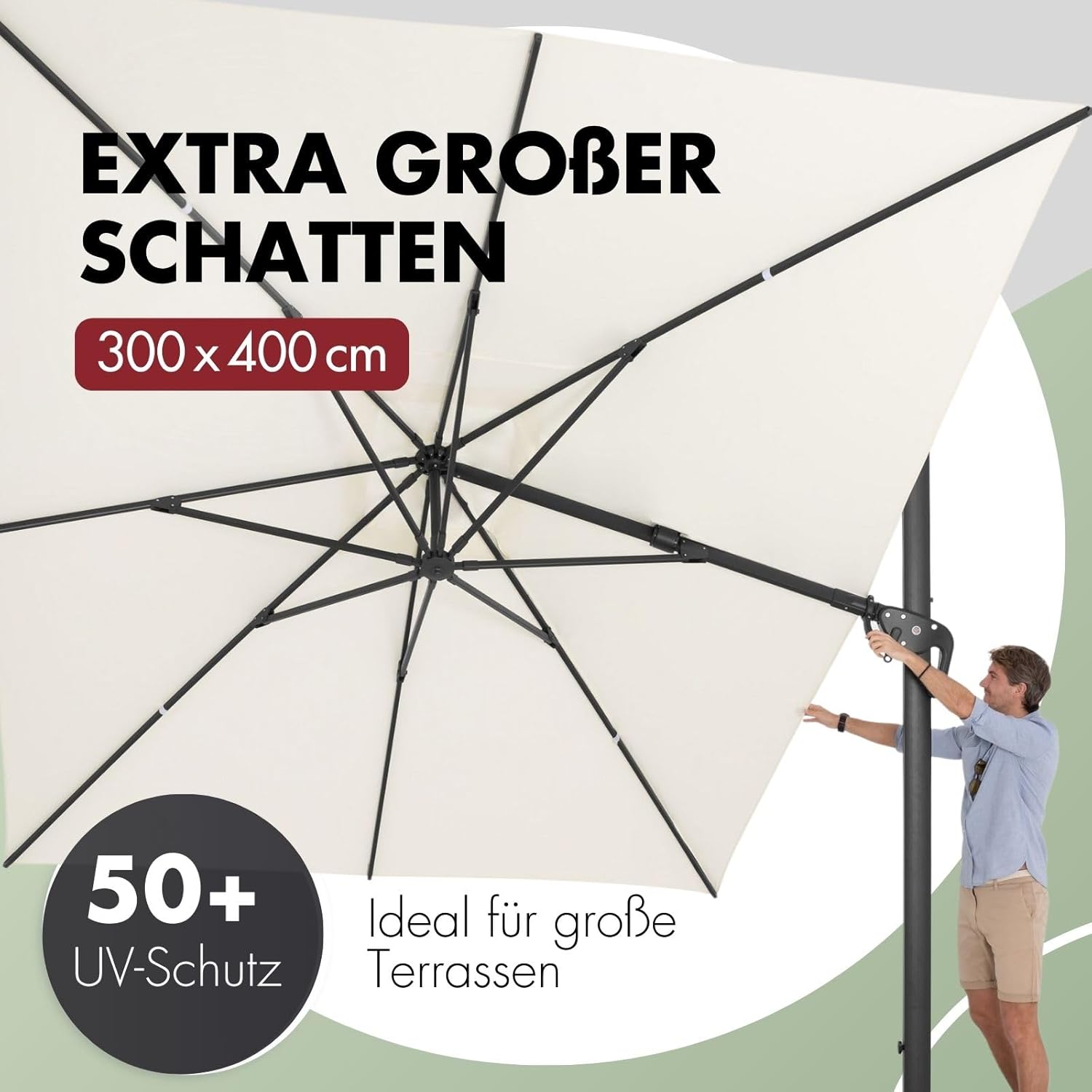 Doppler großer Pendelschirm Jack 400x300cm Natur I Sonnenschirm für Terrasse I Ampelschirm knickbar I Kurbelschirm UV-beständig aus Aluminium I Multifunktions-Pendelschirm