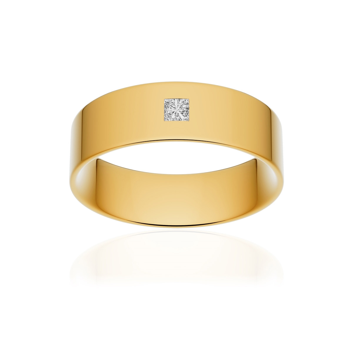 Alliance or 750 jaune poli ruban plat confort 6mm diamant princesse
