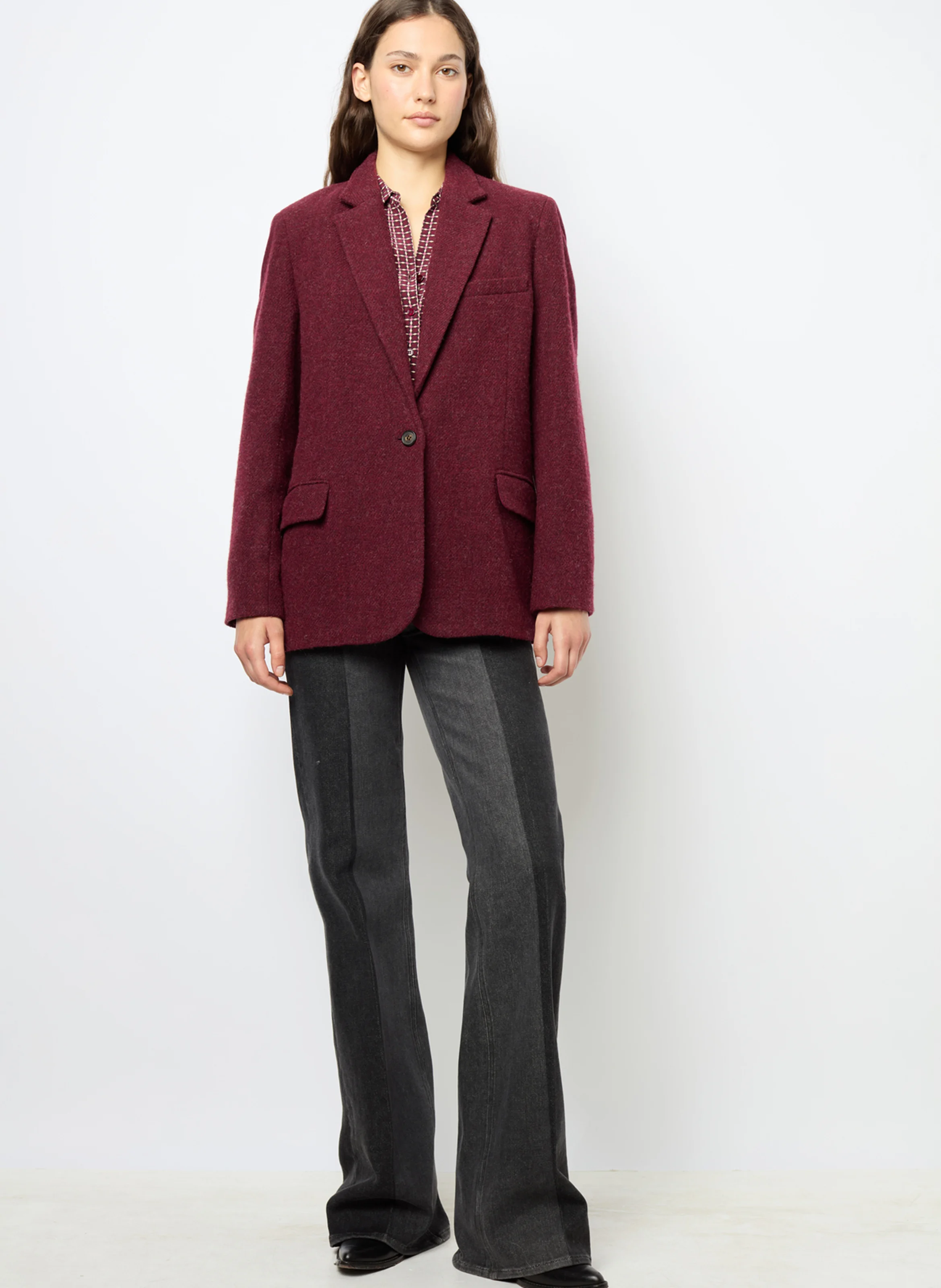 MARINE - Blazer droit en laine mélangée | Rouge