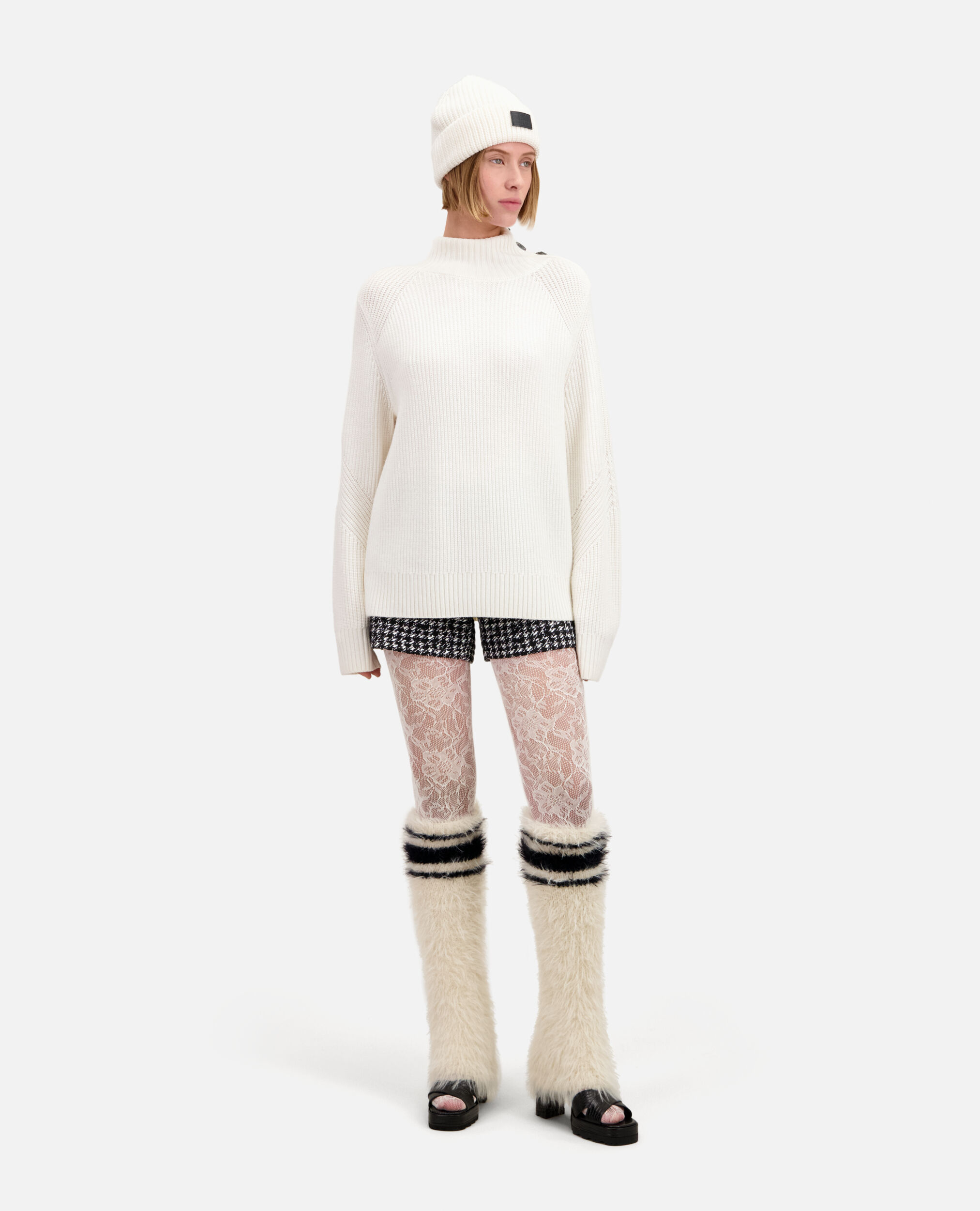 Ecru wool sweater with bijou buttons