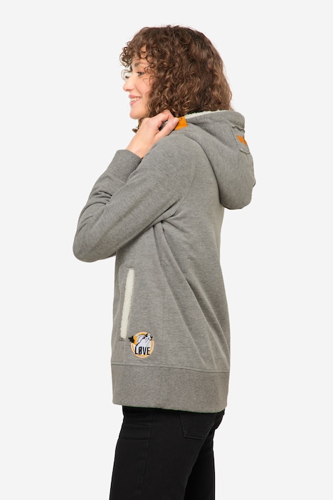 Hoodie-Jacke, Sweat, Kapuze innen aus Teddy, Langarm, aus recyceltem Polyester