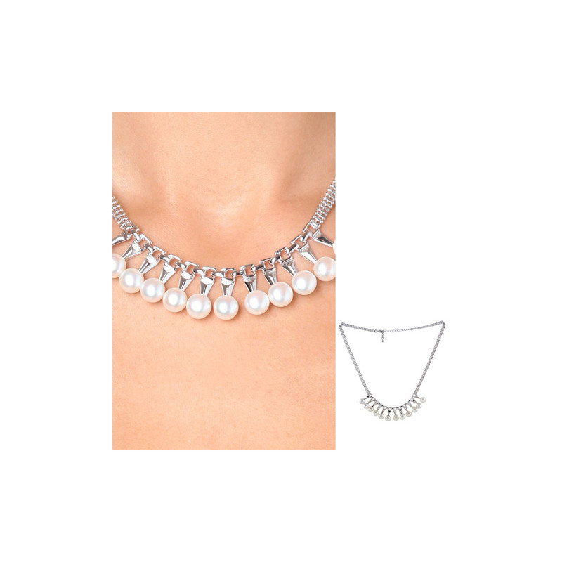 Collier Perles de culture et Monture plaquée Or blanc