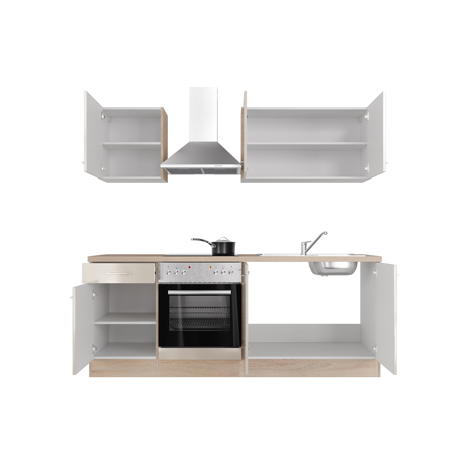 Küchenblock NEPAL - Kaschmir Glanz - Sonoma Eiche - mit E-Geräten - 210 cm