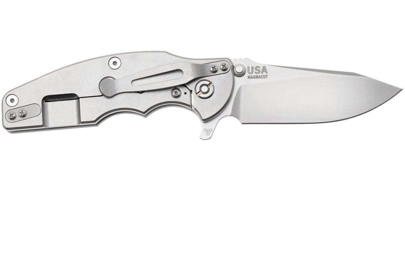 Rick Hinderer Jurassic Slicer, Hollow Ground Magnacut, Stonewashed, Blue/Black G10, zakmes