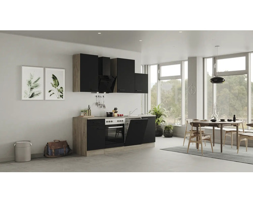 Flex Well keukenblok met apparatuur Capri 220 cm zwart mat gedemonteerde variant omkeerbaar 00012600