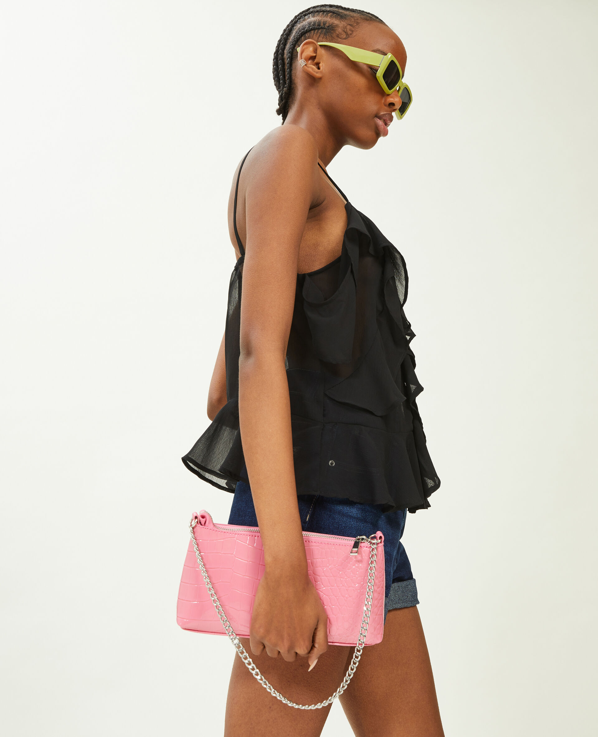 Sac pochette effet croco verni - Rose fuchsia