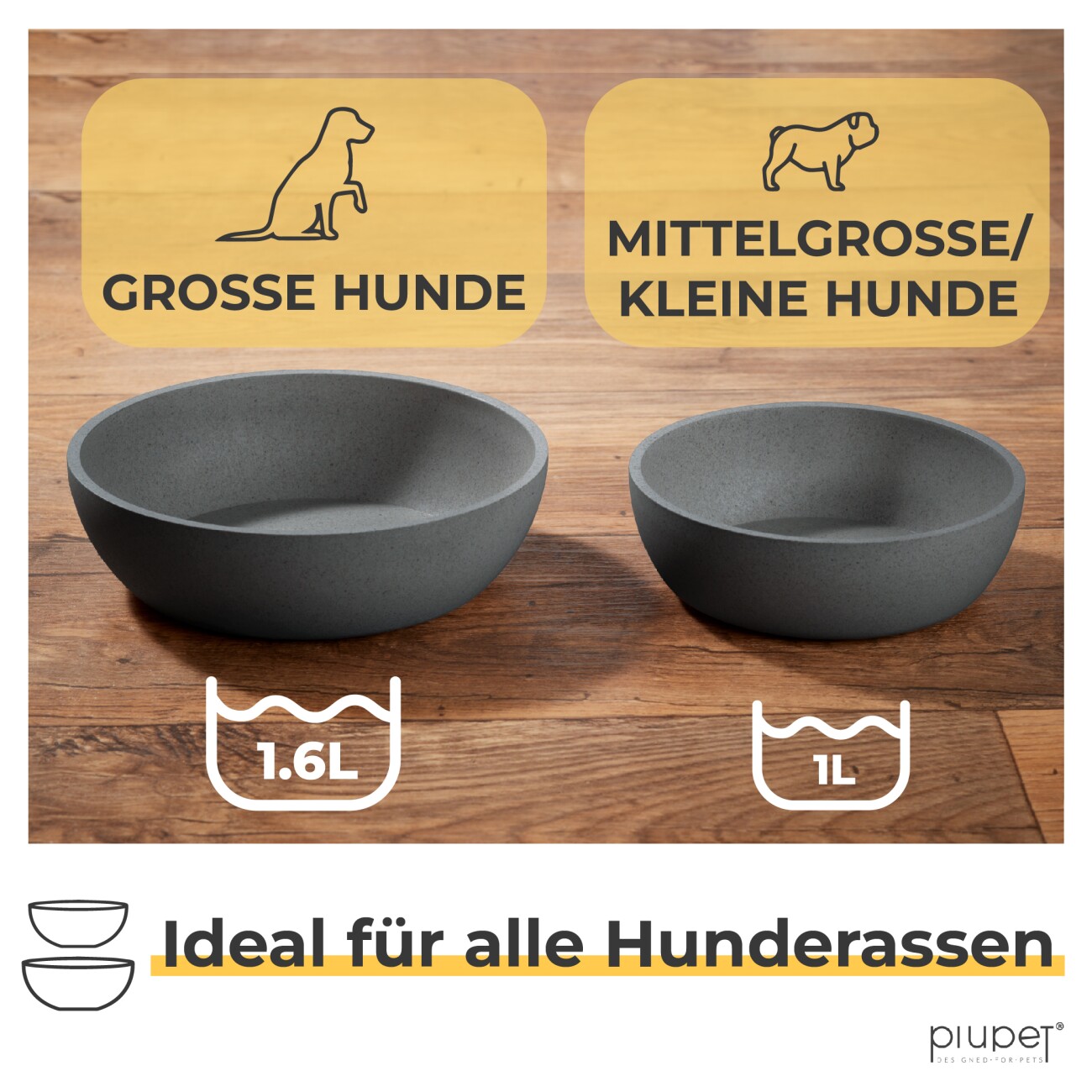 PIUPET Hundenapf-Set 1L grau