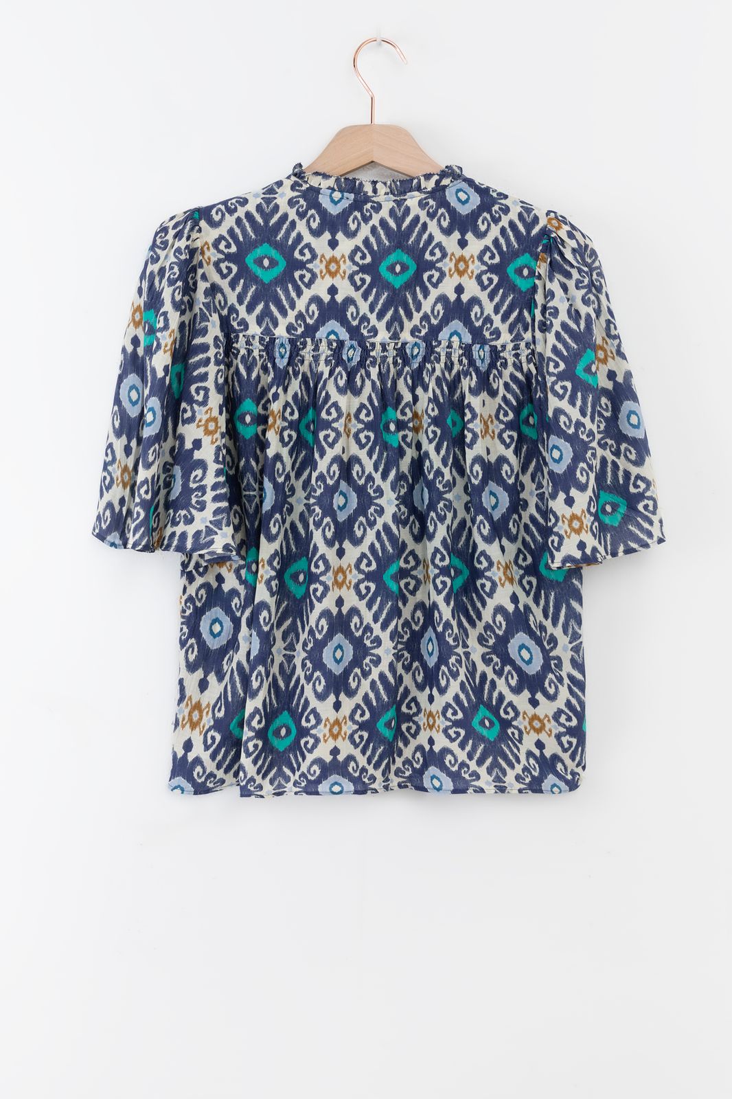 Blauwe A-lijn blouse met print