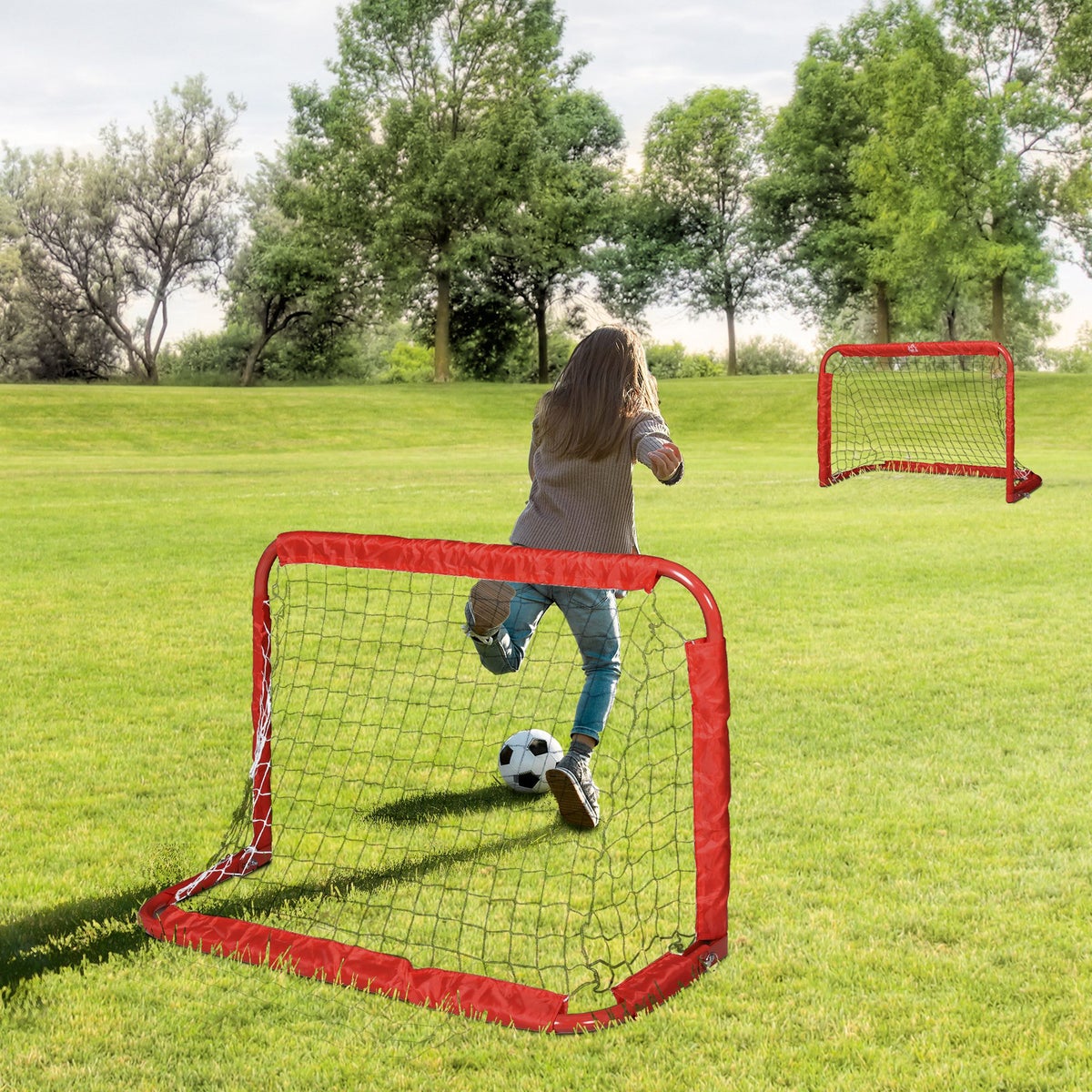 HOMCOM Voetbaldoelen, Voetbalnet, Opvouwbaar, 90 x 36 x 60 cm, Staal, Tetrolon, Rood