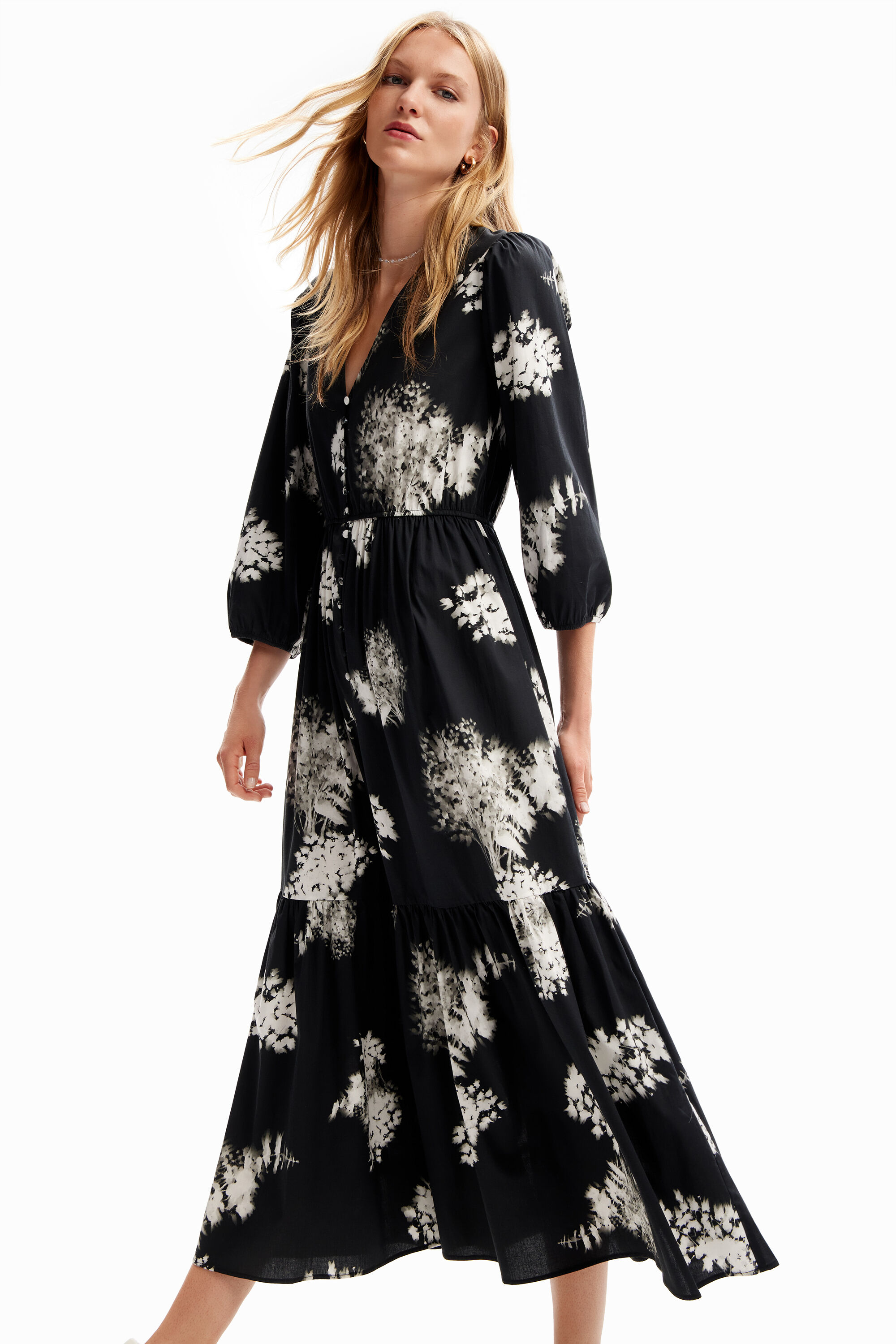 Robe chemise midi fleurs