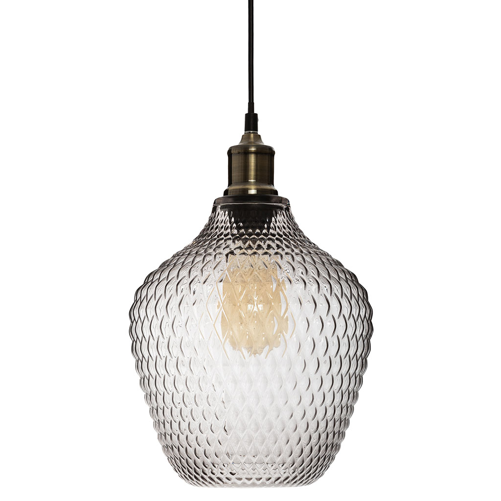 Suspension verre fumée OMAHA douille métal H 25cm