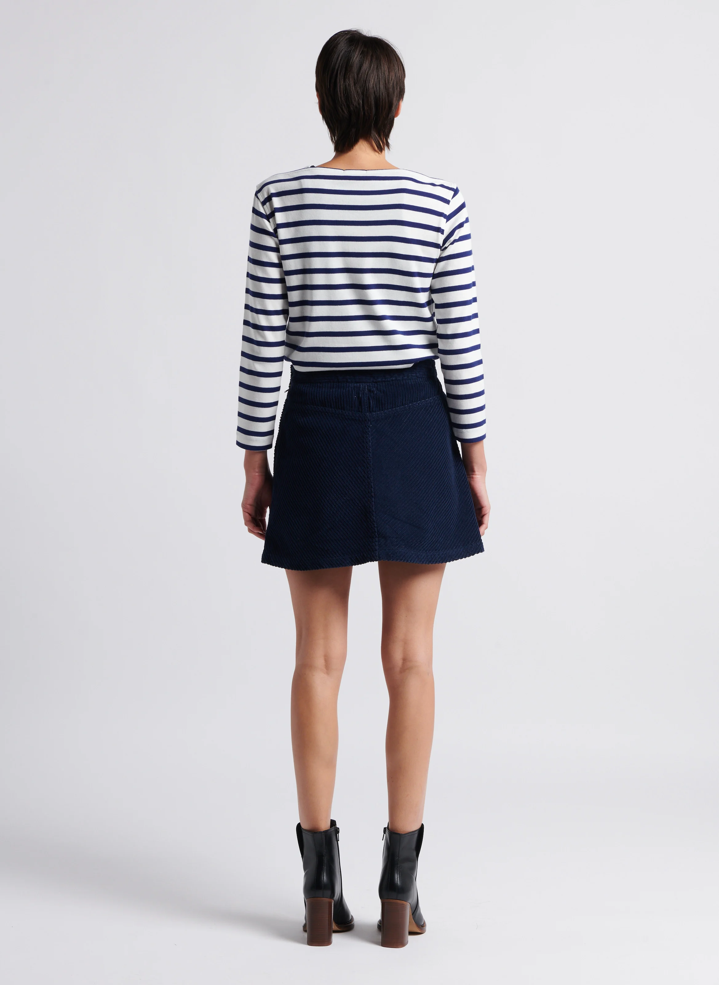 DELICIEUSE - Jupe droite taille haute en coton mélangé | Bleu