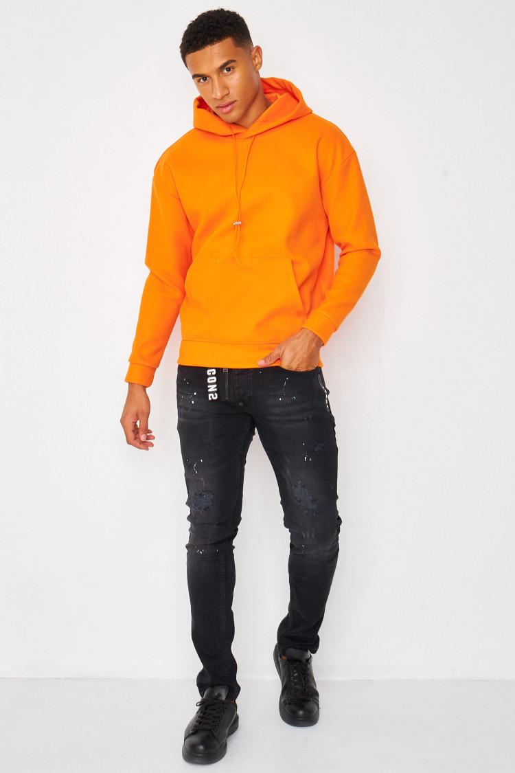 Sweat polaire orange à capuche uni