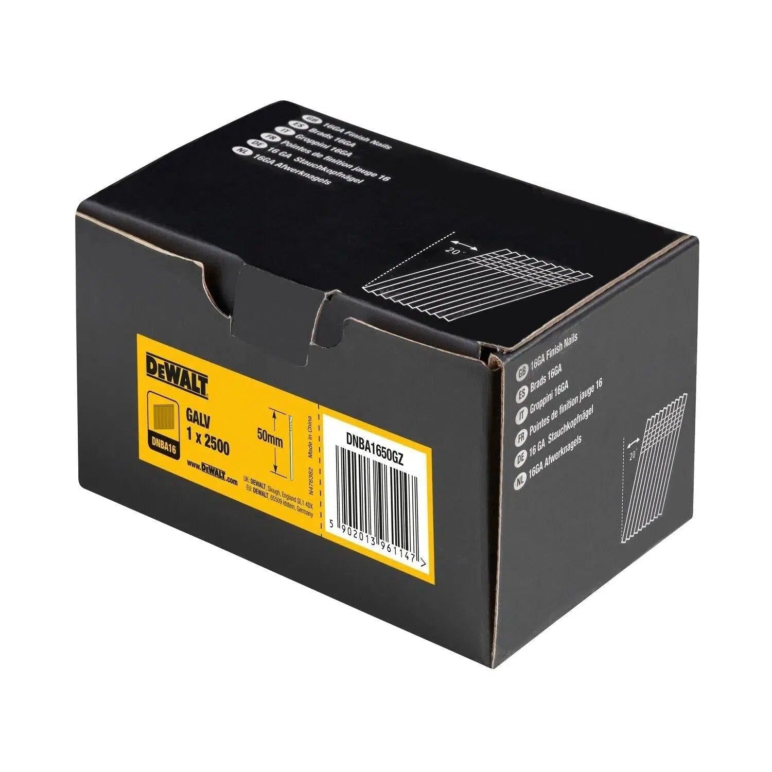 DeWALT DNBA1650GZ Spijkers 1.6x50mm gegalvaniseerd VE=2500