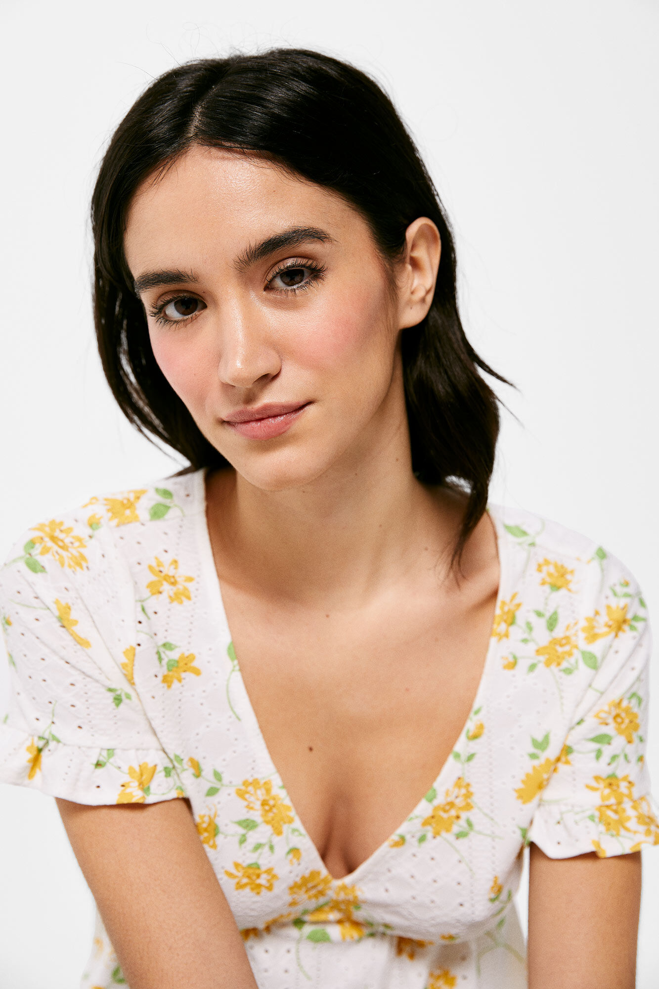 Blusa peplum perfurada - estampa laranja