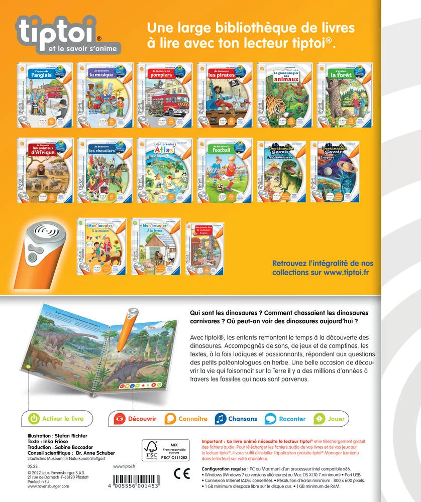 TIPTOI - COFFRET COMPLET LECTEUR INTERACTIF + LIVRE JE DECOUVRE LES DINOSAURES
