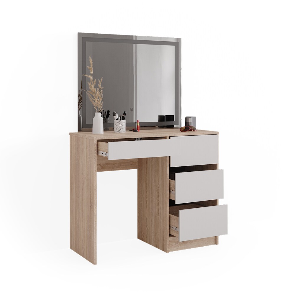 Vicco Schminktisch Sherry Sonoma Weiß 90 x 75 cm LED-Spiegel Frisiertisch modern