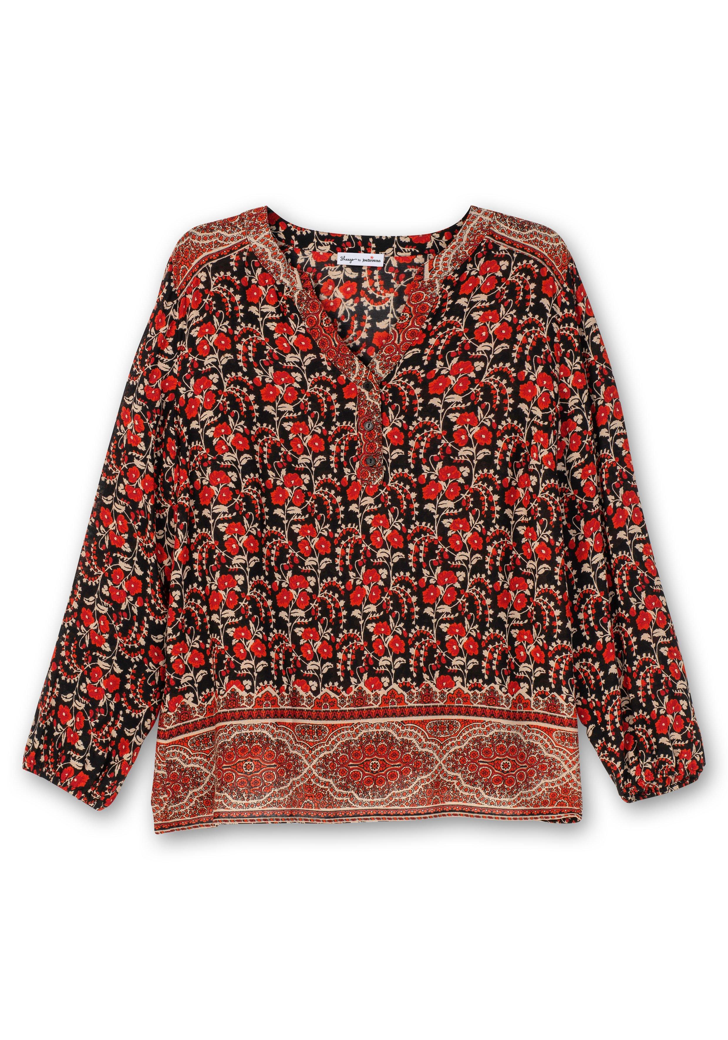 Tunika mit Blumendruck und Bordürenprint