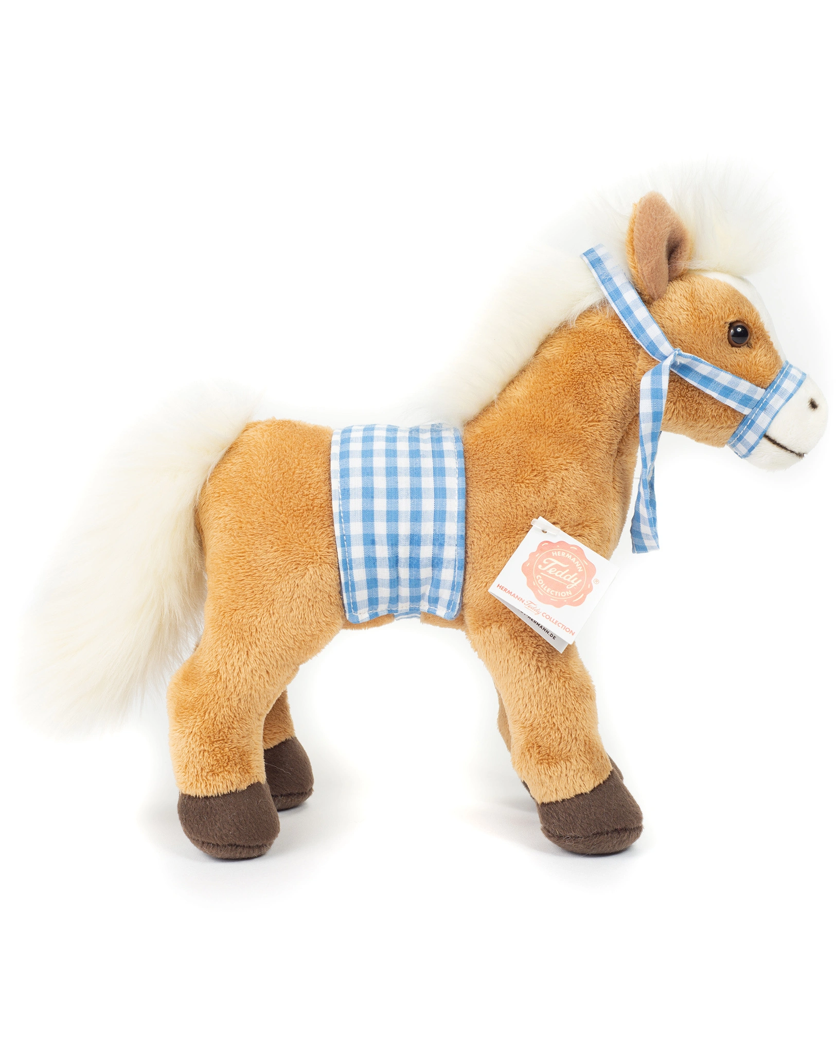 Kuscheltier PFERD (23 cm) stehend mit Sattel in braun