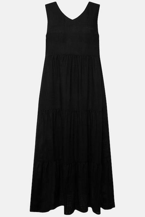 Kleid, Leinenmix, A-Linie, V-Ausschnitt, ärmellos