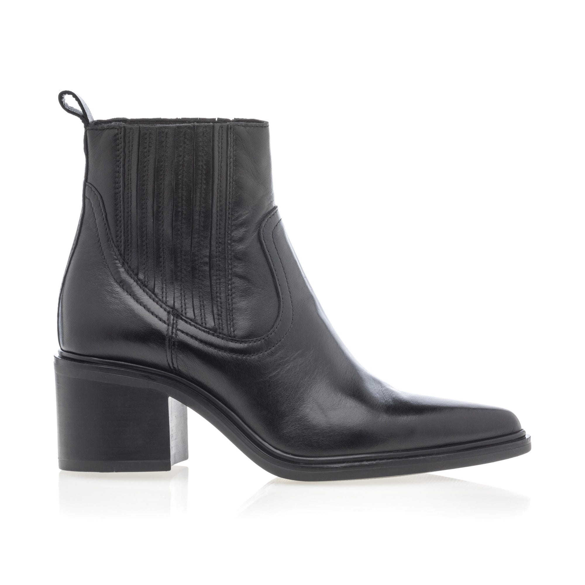 Boots chelsea à talon Femme en cuir noir