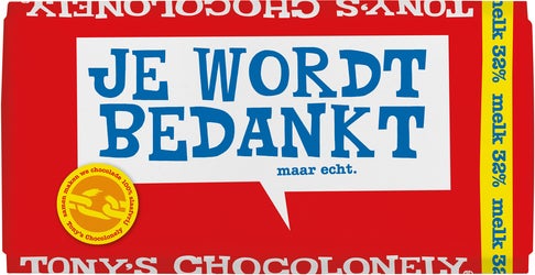 Tony's Chocolonely bedankt melk 180 gr